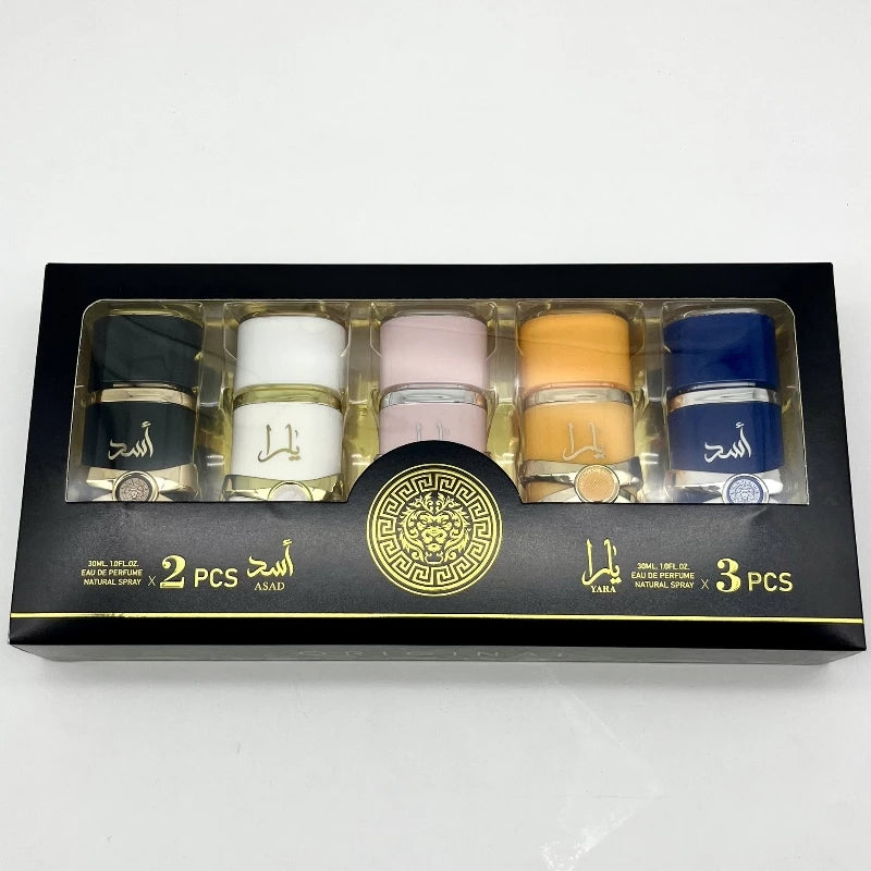 Lattafa Asad & Yara Perfume Set 5PCS (30ML) – Long-Lasting Unisex Arabian Fragrance Gift
