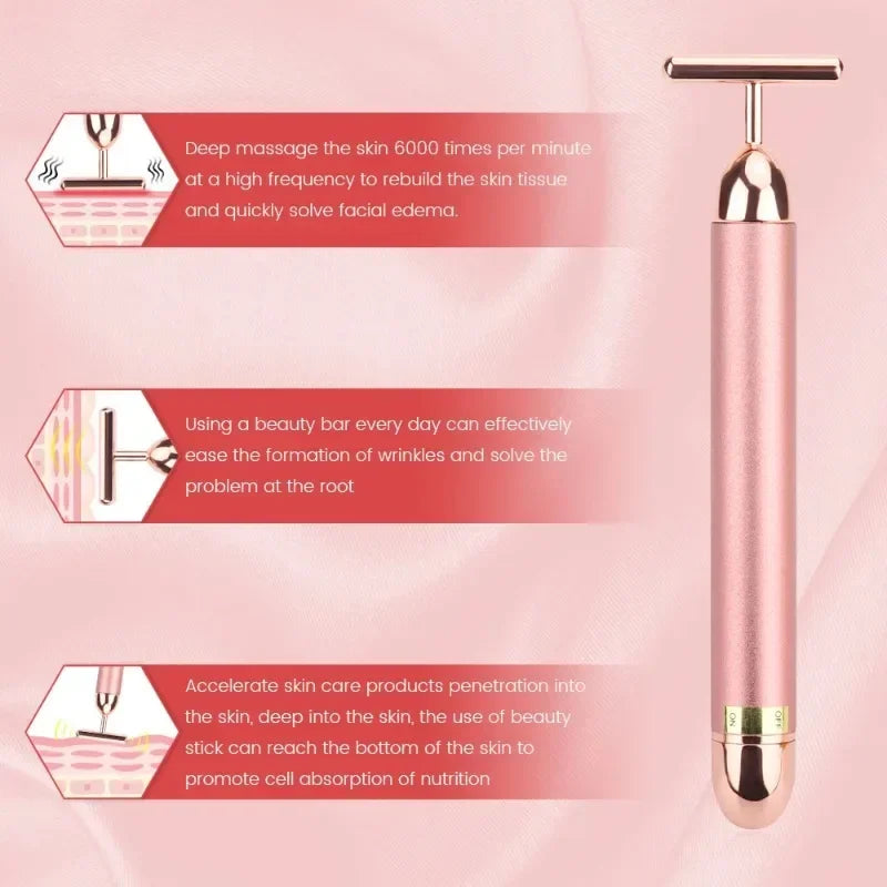 24K Gold Roller Vibrating Facial Massager Slimming Facial Skin Beauty Pulse Firming Face Massage Lift Tightening Wrinkle Bar