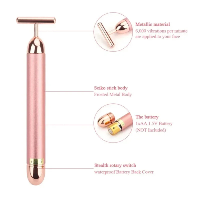 24K Gold Roller Vibrating Facial Massager Slimming Facial Skin Beauty Pulse Firming Face Massage Lift Tightening Wrinkle Bar